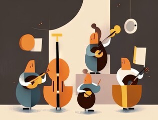 A group of musicians playing instruments creating a harmonious sound of gratitude. Art concept. AI generation.