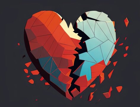 A broken heart being pieced back together representing the process of recovering from envy. Art concept. AI generation.