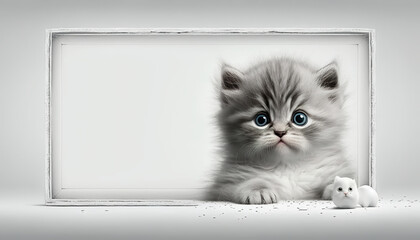 frame copy space with cute baby cat. Illustration frame with fluffy cat. 3D realistic illustration. Based on Generative AI