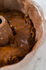 Gingerbread bundt cake with caramel filling