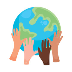 diversity hands lifting planet earth