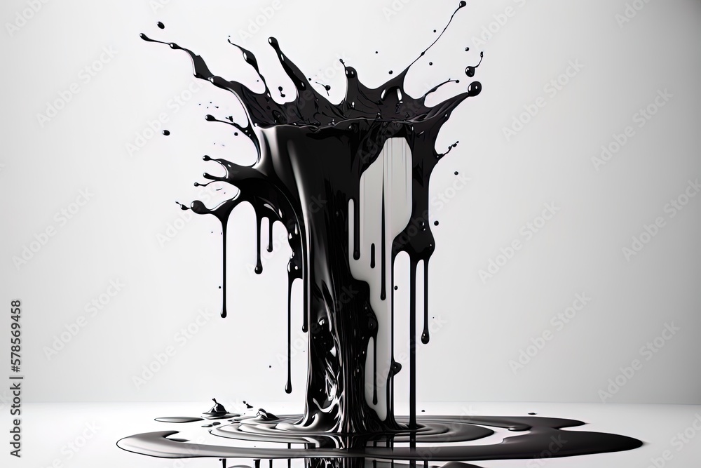 Poster black ink is splashed vertically into the water. generative ai