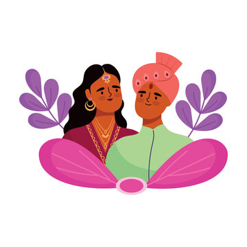 Indian Couple With Pink Leaves