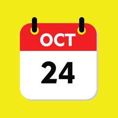 new calendar, 24 oktober icon with yellow background, calender icon