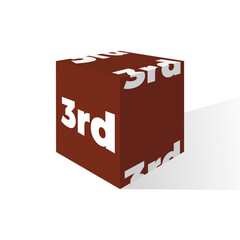 Ordinal number third on cube with shadow
