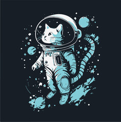 robot cyborg illustration, sweet astronaut cat in space, vector art 