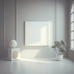 White minimalistic gallery interior, photorealistic illustration, Generative AI