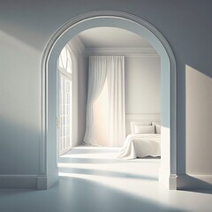 A sunlit bedroom in white, photorealistic illustration, Generative AI