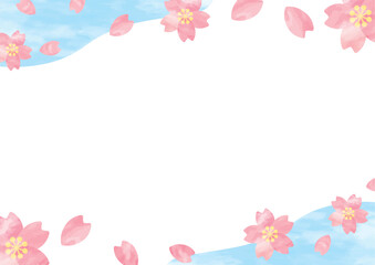 Obraz na płótnie Canvas 桜と桜の花びらが舞い散るフレーム_水彩