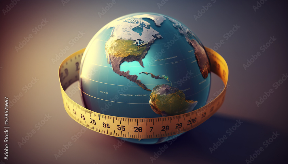 Wall mural tape measure wrapped around earth globe made by generative ai