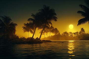 Obraz na płótnie Canvas tropical island at night. Generative AI