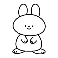 絵本風　シンプルでかわいいウサギのイラスト素材　線画