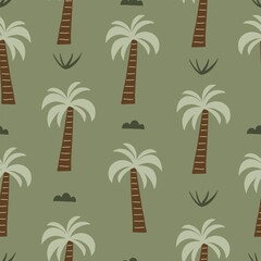 Cute seamless pattern with palm trees. Vector illustration for baby print, clothes and bedding.