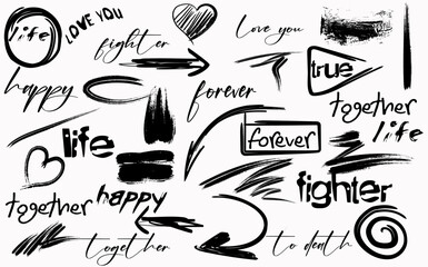 Set of hand drawn grunge design elements, boxes and brush strokes.hand drawn doodle design elements, Set of grunge brush strokes