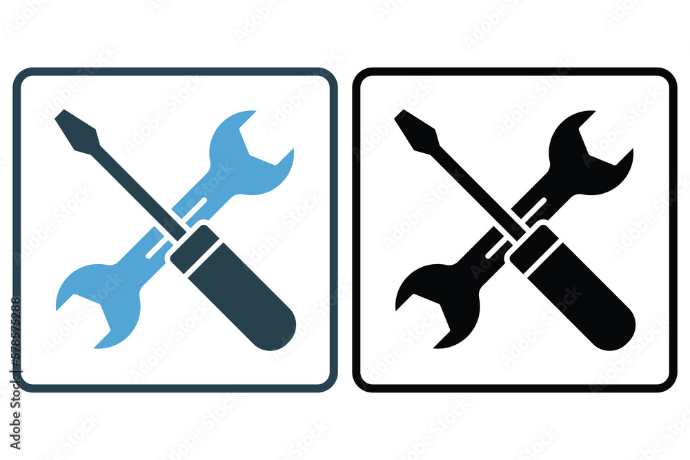 Poster screwdriver icon illustration with wrench. icon related to tool. solid icon style. simple vector des
