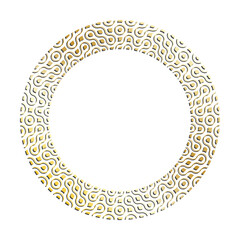 Golden wide round abstract geometric fractal frames for decorative headers. Gold metal ornates mosaic frames with leaves isolated on white background. Vector