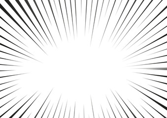 Manga radial speed lines for comic effect. Motion and force action focus flash strip lines for anime comic book. Vector background illustration of black ray manga speed frame or splash and explosion.