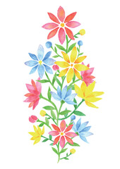 花束のような赤青黄色の水彩手描きの花飾り