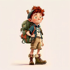 Naklejka premium Happy smiling boy adventurer isolated white. Generative AI