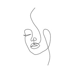 Continuous line drawing abstract woman face. Modern one line art, female portrait, aesthetic contour. Great for poster, wall art, tote bag, t-shirt print, sticker, logo. Vector illustration