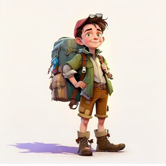 Fototapeta premium Happy smiling boy adventurer isolated white. Generative AI