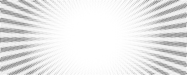 Sun rays halftone background. White and grey radial abstract comic pattern. Vector explosion abstract lines backdrop - obrazy, fototapety, plakaty