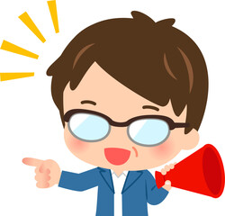 メガホンを持ち指示を出す男性、監督