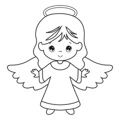 Cute angel outline vector cartoon illustration