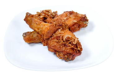 Fried Chicken Drumstick on white dish isolated