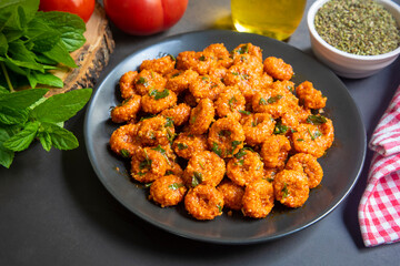 Traditional delicious Turkish food; bulgur garlic meatball (Turkish name; Sarimsakli bulgur kofte or Fellah koftesi)