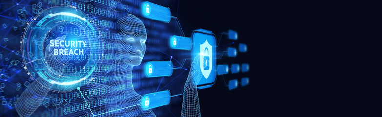 Security breach. Cyber security virus attack and breach. 3d illustration