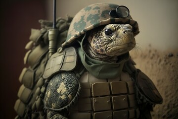 Portrait of a box turtle in a tactical military uniform, generative ai	