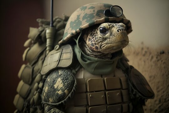 Portrait of a box turtle in a tactical military uniform, generative ai	