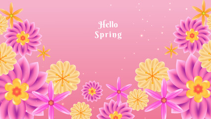 Pink gradient spring floral background vector