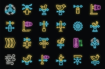 Vane icons set outline vector. Breeze toy. Paper animal neon color on black