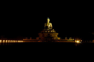 A night vew of the giant Buddha Statue in Thimphu, Bhutan