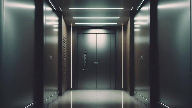 metal elevator door in corridor, front view