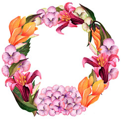 Hydrangea watercolor illustration. Blue summer flower isolated on a white background.