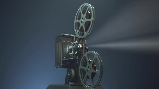 Vintage Movie, Old Cinema Concept. Vintage Film Projector Is Demonstrating A tape movie