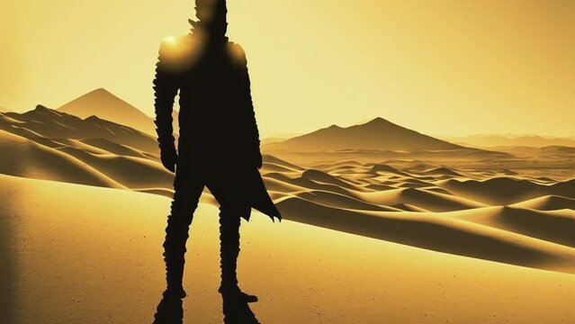 human silhouette on desert sand, front view