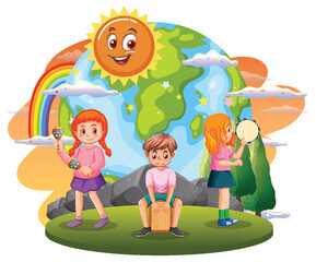 Obraz na płótnie Canvas Children playing music with earth globe