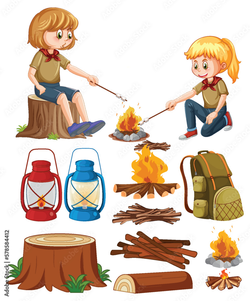 Wall mural Set of Children Camping