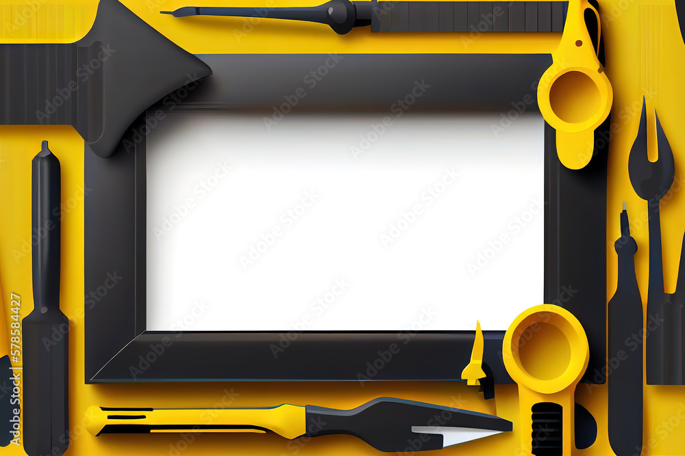Poster border frame of black-yellow color tools set as background with blank copy space for your text. gene