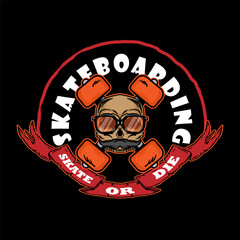 skatebording truck crossed with urban skull for emblem, logo and tshirt vector illustration