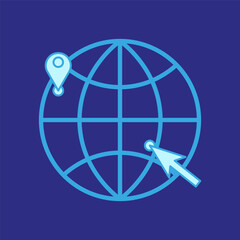 blue globe arrow. Vector illustration.