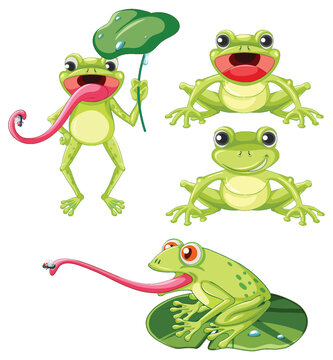 Set of green frog cartoon character