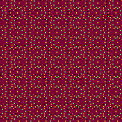 Fototapeta na wymiar Bright abstract geometric wavy zigzag pattern with colorful polka dots on a dark purple red background