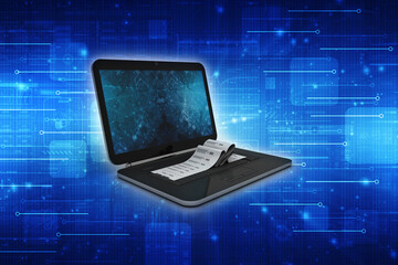 
3d illustration payment paper bills in laptop