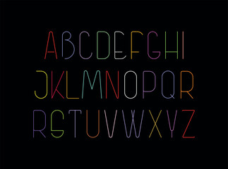 Neon colors isolated on a black background Line Art Font vector design.  Each one of the design element created on a separate layer.