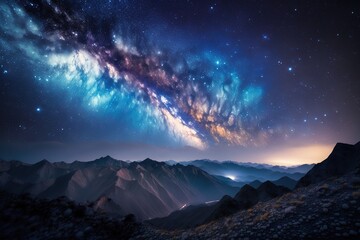 Scene of milky way and starry sky on high mountains in summer, AI generated